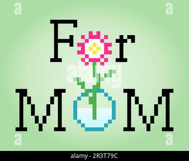 8-Bit-Pixelbild der Muttertagskarte. Abbildung: Vektoren für Pixelgrafiken. Stock Vektor
