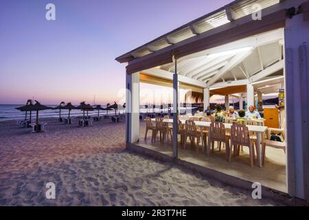 Strandbar, Sa Rapita, Campos, Balearen, Spanien. Stockfoto