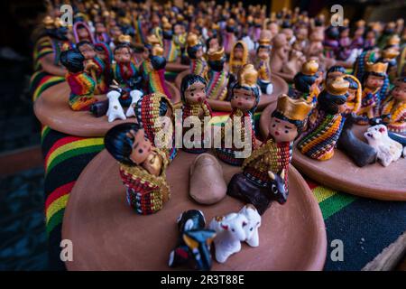 belen de arcilla, atesania tipica, Santiago Atitlan, mercado, departamento de Sololá, Guatemala, Mittelamerika. Stockfoto