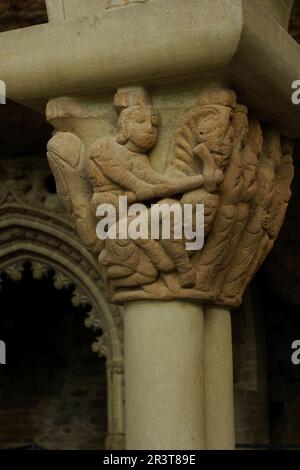 Cain y Abel, capitel del claustro.Monasterio de San Juan de la Peña(s.XII-XIII) Serrablo.Huesca.España. Stockfoto