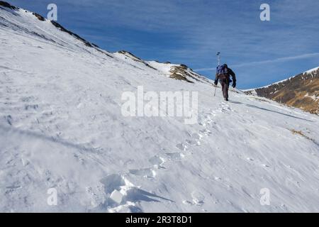 Ascenso al Puerto de La Madera, Huesca, Aragón, Cordillera de Los Pirineos, Spanien. Stockfoto