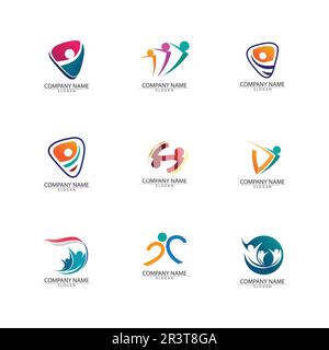 Abstrakte Menschen Logo Design.Fun Menschen, gesunde Menschen, Sport, Gemeinschaft Menschen Symbol Vektor Illustration Stock Vektor