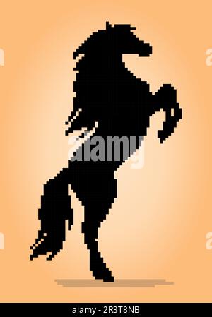 8 Bit Pixel schwarzes Pferd. Silhouette für Spielelemente und Kreuzstichmuster in Vektorbildern. Stock Vektor