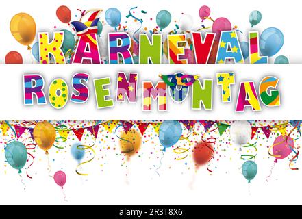 Karneval Rosenmontag Confetti Ballons Bänder White Stripe Header Stockfoto