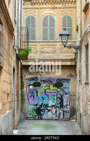 Grafiti, callejon Hort del Sol, Palma, Mallorca, balearen, Spanien. Stockfoto