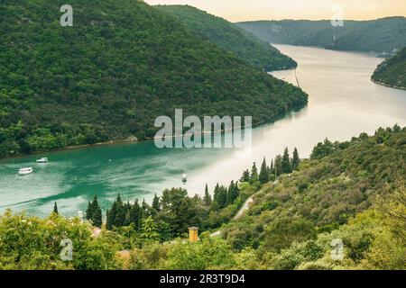 Canal de Lim, Limski-Kanal, Halbinsel Istrien, Croacia, Europa. Stockfoto