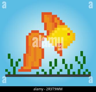 8-Bit-Pixel-Goldfisch. Tier für Spielelemente und Kreuzstickermuster in Vektorbildern. Stock Vektor