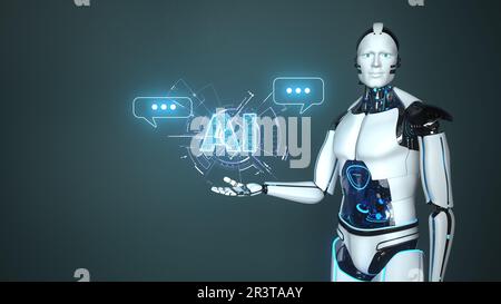 Humanoider Roboter Chat AI HUD Stockfoto