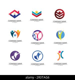 Abstrakte Menschen Logo Design.Fun Menschen, gesunde Menschen, Sport, Gemeinschaft Menschen Symbol Vektor Illustration Stock Vektor