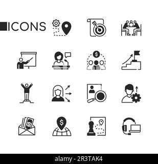 Erreichung von Zielen und Entwicklung – Satz von Symbolen für Liniendesign Stock Vektor