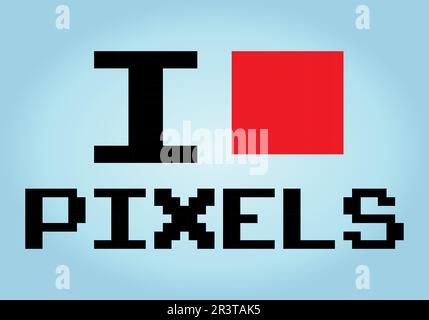 8 Bit Pixel Ich mag Pixel. Pixel-Liebhaber für Spielelemente und Kreuzstickermuster in Vektorbildern. Stock Vektor
