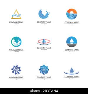 Wave Logo isoliertes, rundes Logo. Blaues Logo. Bild: Fließendes Wasser. Meer, Ozean, Flussoberfläche. Stock Vektor