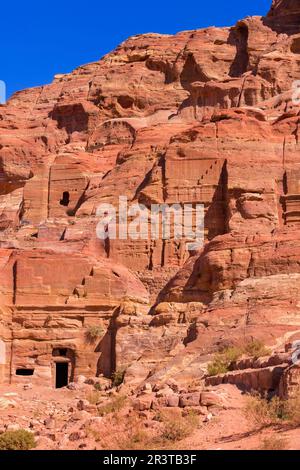 Facades Street in der alten Stadt Petra, Jordanien Stockfoto