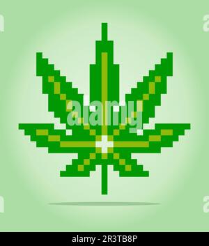 8-Bit-Pixel-Marihuana. Leaf für Spielelemente und Kreuzstichmuster in Vektorabbildungen. Stock Vektor