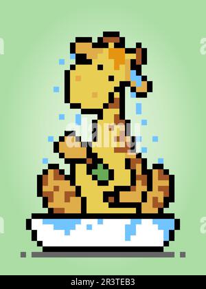 8-Bit-Pixel-Giraffenbad. Tiere für Spielgüter und Kreuzstickermuster in Vektorbildern. Stock Vektor