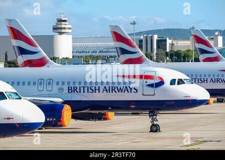 Flotte geparkter Flugzeuge Stockfoto