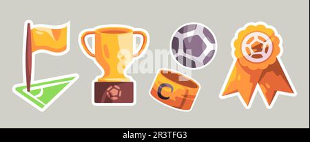 Sport Fußball Fußball Fußball Gold Trophäe Champion Match Bälle Ecke und Armband Cartoon Set Sticker Doodle Kollektion Paket Stock Vektor