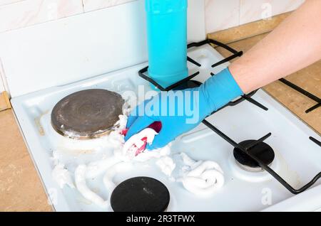 Reinigungsgas-Handschuh Küche Stockfoto