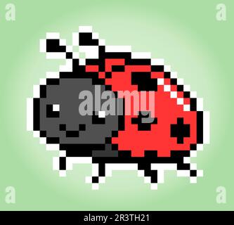 8-Bit-Pixel Marienkäfer. Tierpixel in Vektordarstellung für Spielgegenstände. Stock Vektor