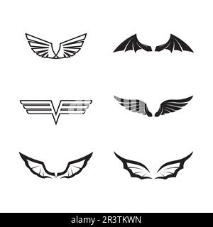 Flügel schwarze Symbole Vektor-Set. Modernes, minimalistisches Design. Stock Vektor