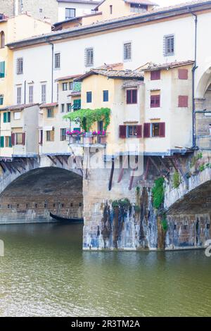 Detail von dem berühmten Wahrzeichen Ponte Vecchio in Florenz, Italien Stockfoto