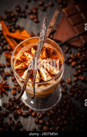 Gefrorenes Tiramisu-Dessert mit Zutaten Stockfoto