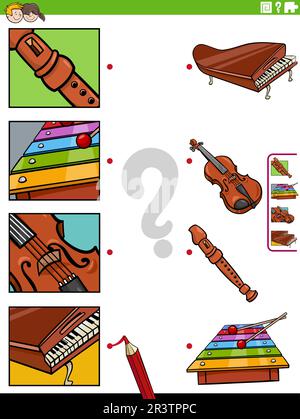 Cartoon-Darstellung von pädagogisch abgestimmten Aktivitäten mit Musikinstrumenten und Bildausschnitten Stock Vektor