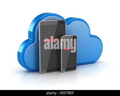 Hochladen von Tablet und Telefon (Konzept) Stockfoto