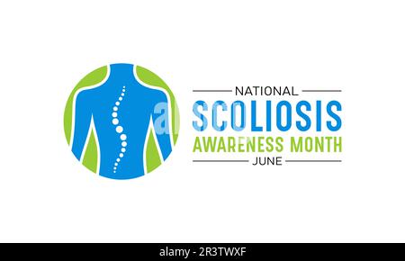 Jedes Jahr im juni findet ein nationaler Skoliose-Sensibilisierungsmonat statt. Juni ist Skoliose-Aufklärungsmonat. Vektorvorlage für Banner, Grußkarte, poste Stock Vektor