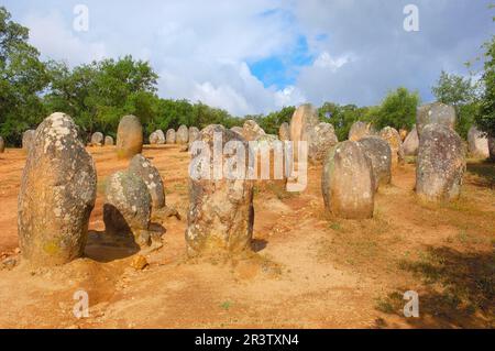 Cromlech of Almendres, Menhir, Evora, Alentejo, Cromeleque dos Almendres, Monolithen, Monolithen, Portugal Stockfoto