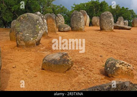 Cromlech of Almendres, Menhir, Evora, Alentejo, Cromeleque dos Almendres, Monolithen, Monolithen, Portugal Stockfoto