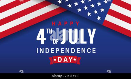 „Happy 4. of July Independence Day“-Banner mit Flagge und Band. Amerikanisches Festtagsdesign – Happy Fourth of July Text mit USA-Flaggen. Vektorbanner Stock Vektor