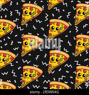 Nahtloses Pizzamuster. Handgezeichnete Pizza-Illustrationen. Vektordarstellung. Stock Vektor