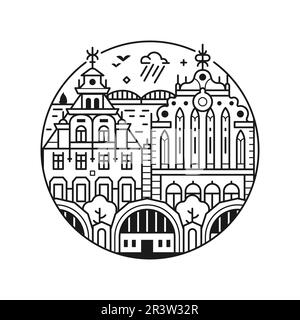 Travel Riga Circle Icon in Line Art Stock Vektor