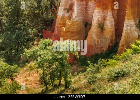 Les Sentiers des Ocres, die ockerfarbenen Felsen von Roussillon, Provence, Südfrankreich Stockfoto