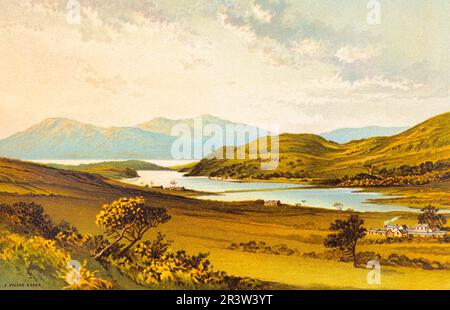 Loch Fad, Isle of Bute, innere Hebriden, loch, Natur, Landschaft, Gebäude, Ruhe, Einsamkeit, Urlaub, Highlands, farbige historische Illustration Stockfoto