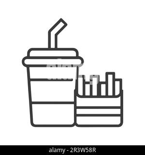 Fast-Food-Symbol. Hamburger, pommes frites und alkoholfreie Getränke, Symbole für Street Food. Restaurantkonzept. Flaches Design auf weißem Hintergrund. Stock Vektor