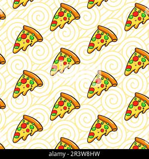 Nahtloses Pizzamuster. Handgezeichnete Pizza-Illustrationen. Vektordarstellung. Stock Vektor