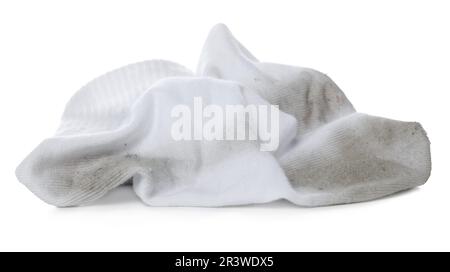 Ein Paar schmutzige Socken auf weißem Hintergrund Stockfoto