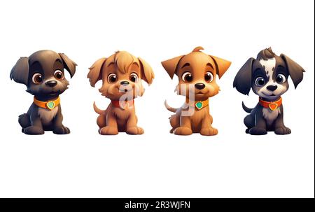 ui-Set-Vektordarstellung von süßem Welpen verschiedener Hunderassen isoliert auf weißem Hintergrund Stock Vektor