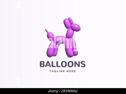 Aufgeblasene 3D-Ballon-Hundefigur Abstraktes Vektor-Logo-Vorlage isoliert Stock Vektor