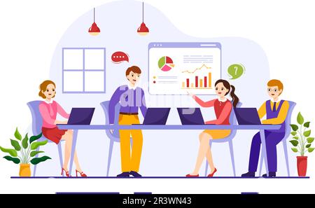 Zusammenarbeit mit Kollegen, die im Büro sprechen, sich treffen und arbeiten, in Form von handgezeichneten Landing-Page-Vorlagen für flache Cartoons Stock Vektor