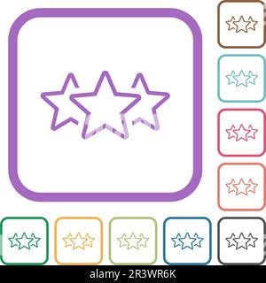 Umriss mit drei Sternen Einfache Symbole in farbigen abgerundeten quadratischen Rahmen auf weißem Hintergrund Stock Vektor