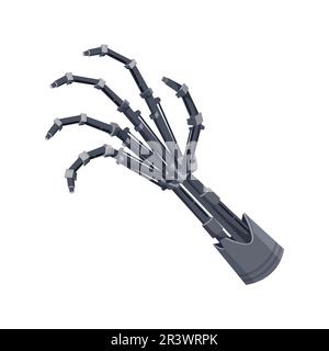 Menschliche Hand, robotermechanische Prothese, künstliche Zukunftstechnologie. Futuristischer Vektor-Roboterarm mit Metallfingern, Cyborg-Droid-Deaktivierte Prothese Stock Vektor