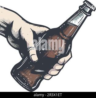 Eine Hand, die ein Symbol für schaumiges Bier hält Stock Vektor