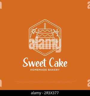 Sweet Cake Logo Design Vektor, Kontur Brotart Icon Logo Inspiration. Kann als Symbole, Markenidentität, Symbole usw. verwendet werden Stock Vektor