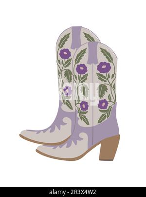 Westliche lila Cowgirl Stiefel Vektor auf Weiß. Stock Vektor