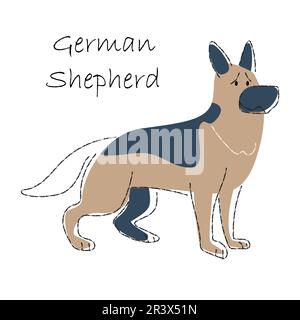 Deutscher Schäferhund. Süße Hundefiguren. Flache Form und Linienführung. Vektordarstellung . Stock Vektor