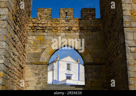 Puerta de Santarém, Castillo mittelalterliche, Obidos, Distrito de Évora, Alentejo, Portugal. Stockfoto