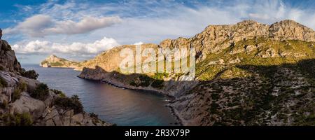 Insel Es Colomer aus Cala Boquer, Pollença, Mallorca, Spanien. Stockfoto